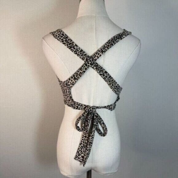 SHEIN S Small Crop Top Animal Print Brown Wrap Style - Picture 1 of 3